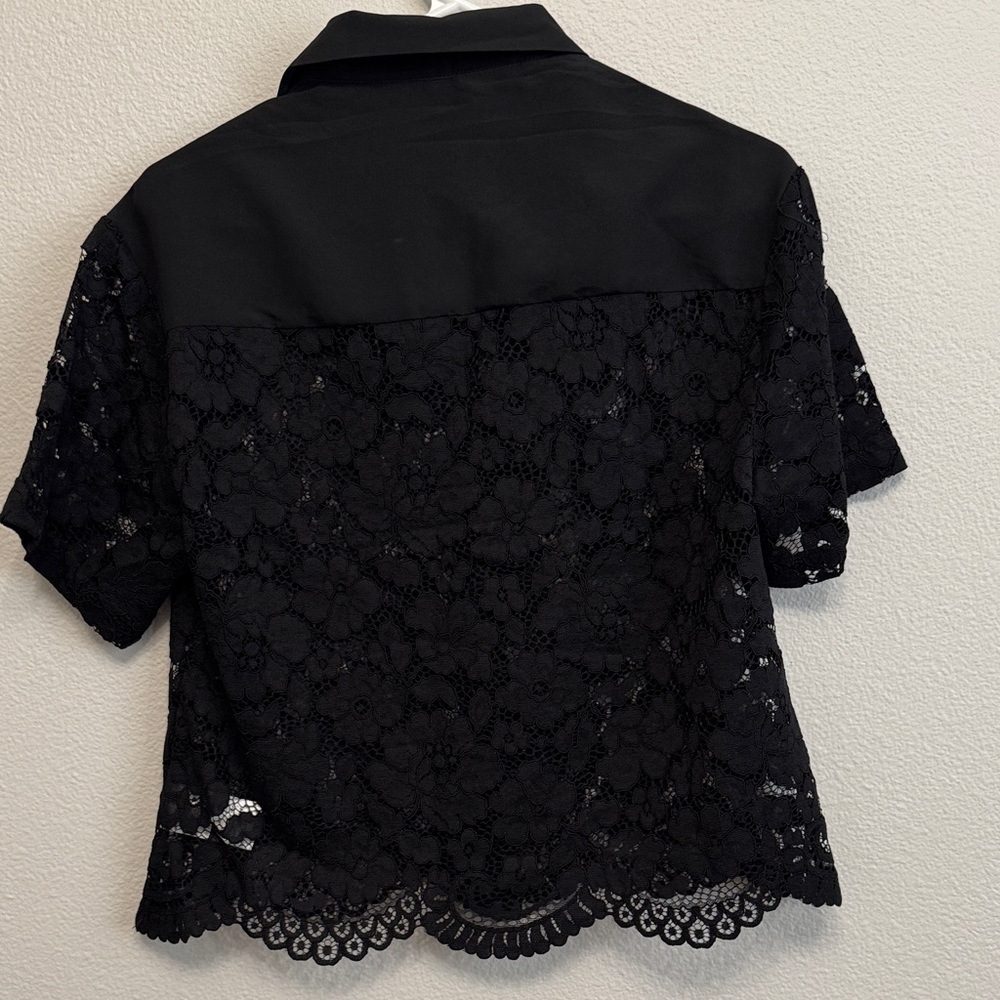 Express Black Lace Button-Up Blouse - Picture 3 of 4
